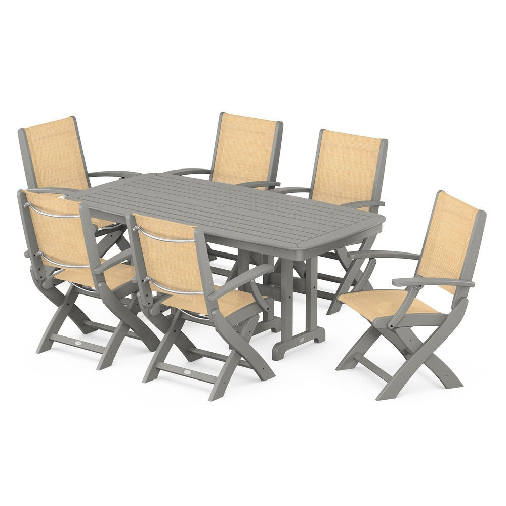 POLYWOOD® - Coastal Folding Arm Chair 7-Piece Dining Set - PWS154-1 Outdoor Furniture POLYWOOD®