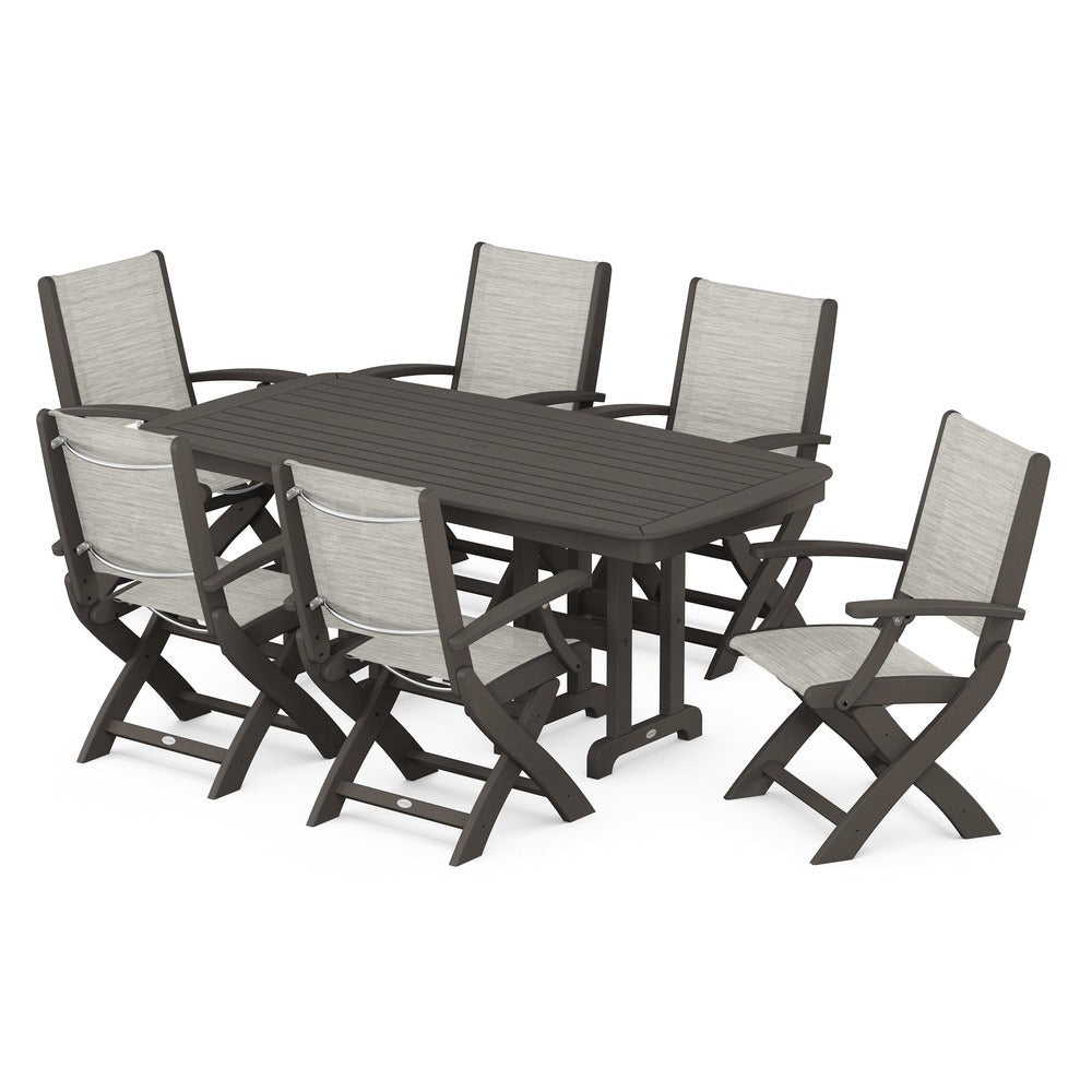 POLYWOOD® Outdoor Furniture POLYWOOD® - Coastal Folding Arm Chair 7-Piece Dining Set - PWS154-1