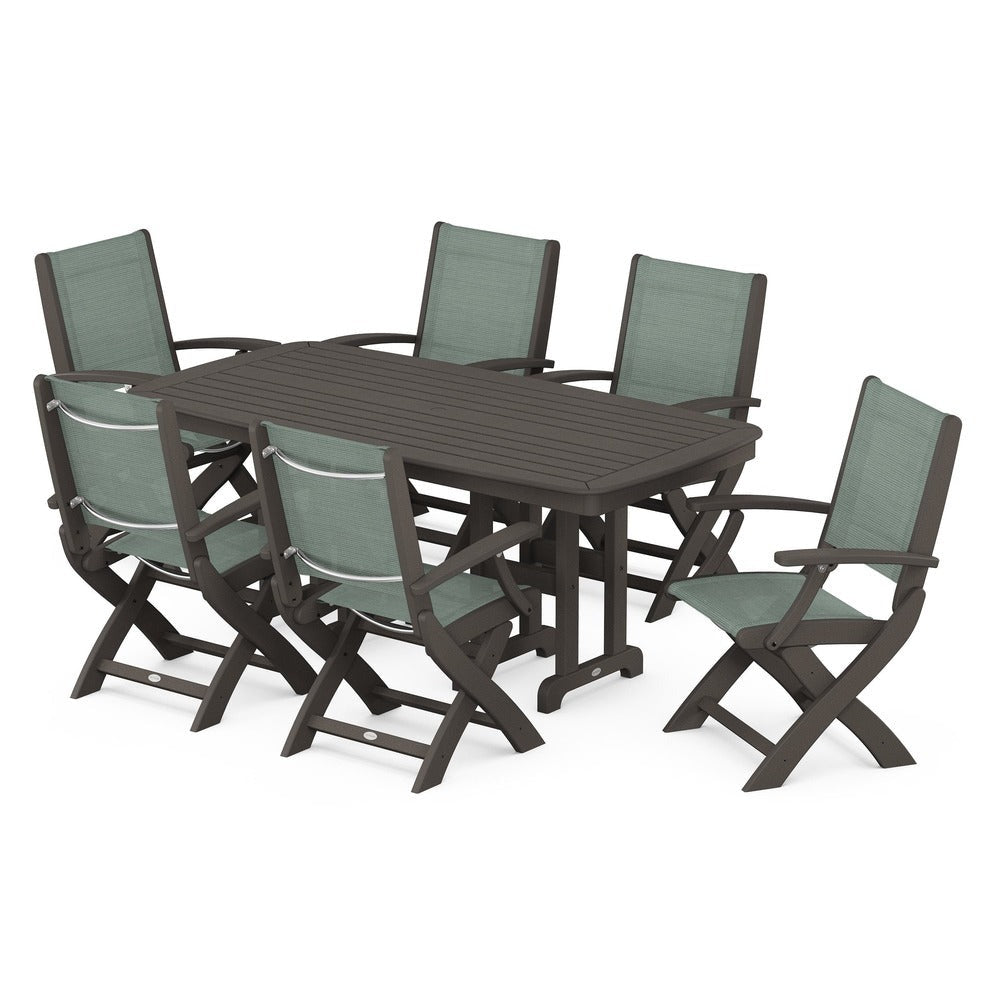 POLYWOOD® Outdoor Furniture POLYWOOD® - Coastal Folding Arm Chair 7-Piece Dining Set - PWS154-1