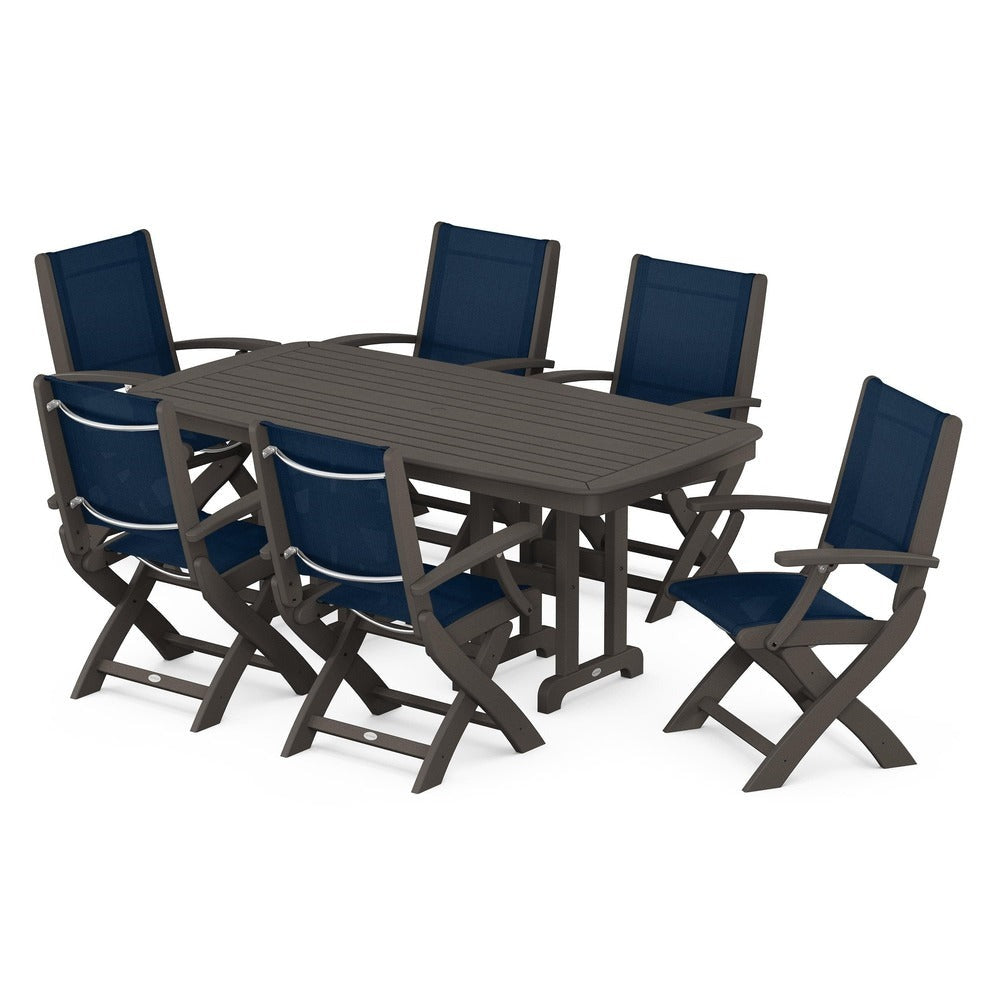 POLYWOOD® Outdoor Furniture POLYWOOD® - Coastal Folding Arm Chair 7-Piece Dining Set - PWS154-1