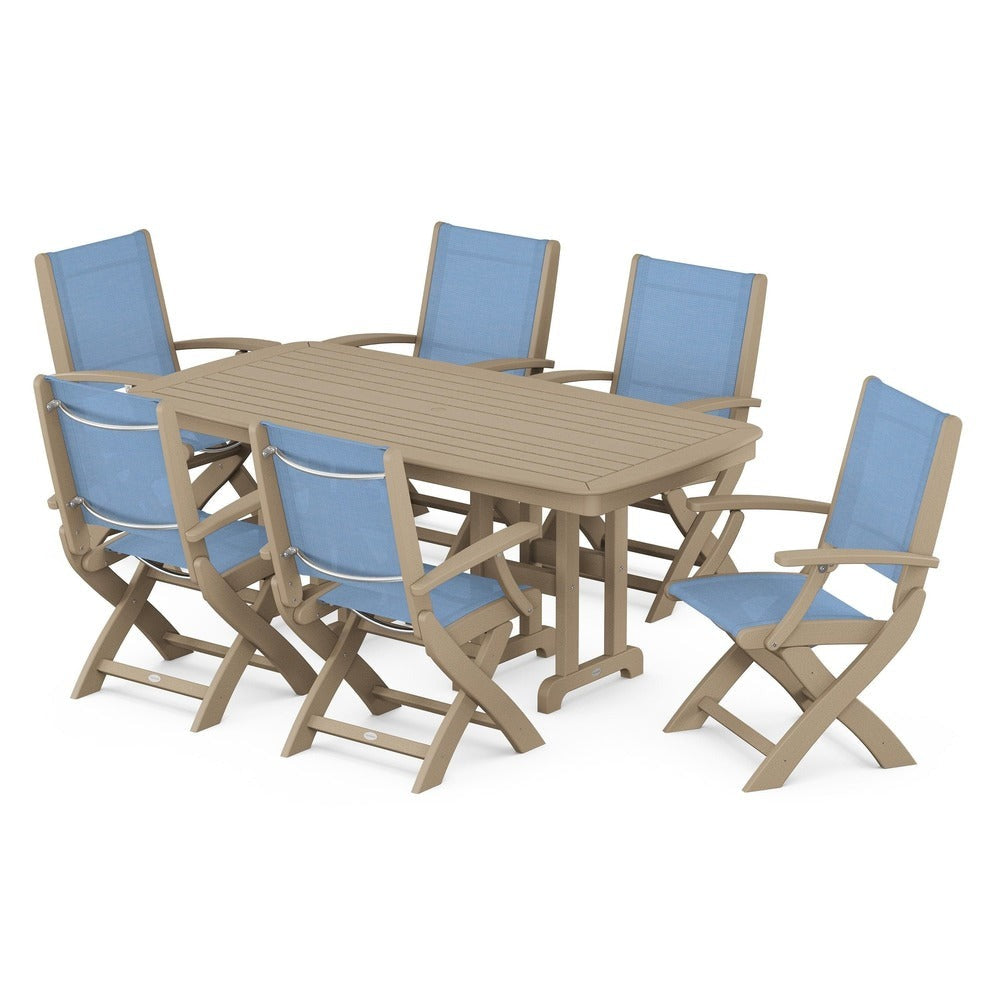 POLYWOOD® Outdoor Furniture POLYWOOD® - Coastal Folding Arm Chair 7-Piece Dining Set - PWS154-1