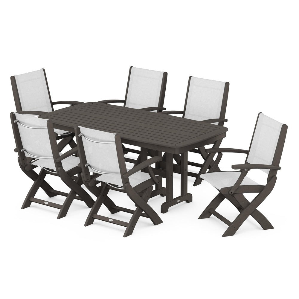 POLYWOOD® Outdoor Furniture POLYWOOD® - Coastal Folding Arm Chair 7-Piece Dining Set - PWS154-1