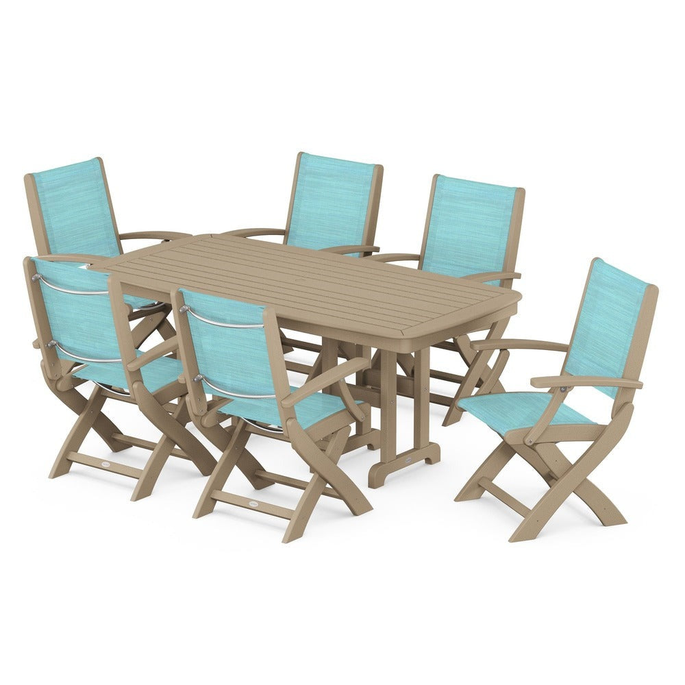 POLYWOOD® Outdoor Furniture POLYWOOD® - Coastal Folding Arm Chair 7-Piece Dining Set - PWS154-1
