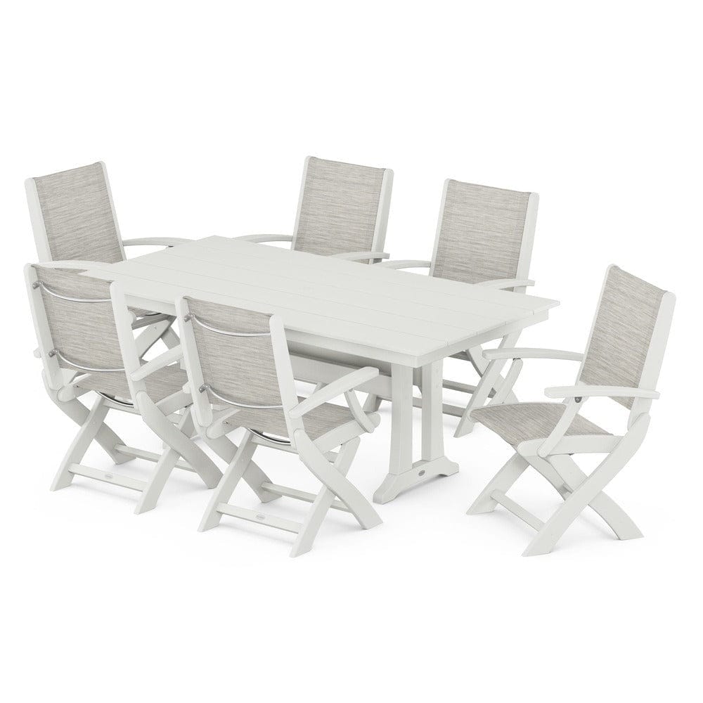 POLYWOOD® - Coastal Folding Arm Chair 7-Piece Farmhouse Dining Set with Trestle Legs - PWS292 Outdoor Furniture POLYWOOD®