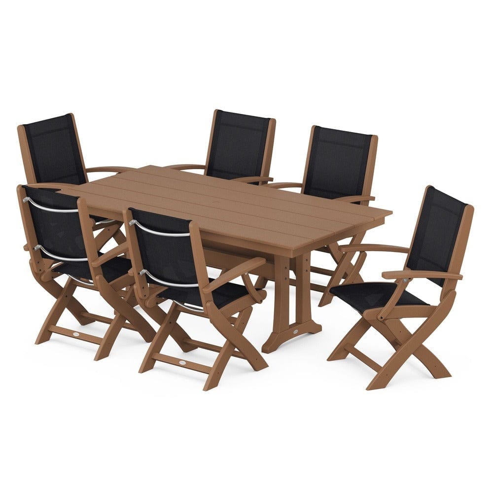 POLYWOOD® - Coastal Folding Arm Chair 7-Piece Farmhouse Dining Set with Trestle Legs - PWS292 Outdoor Furniture POLYWOOD®