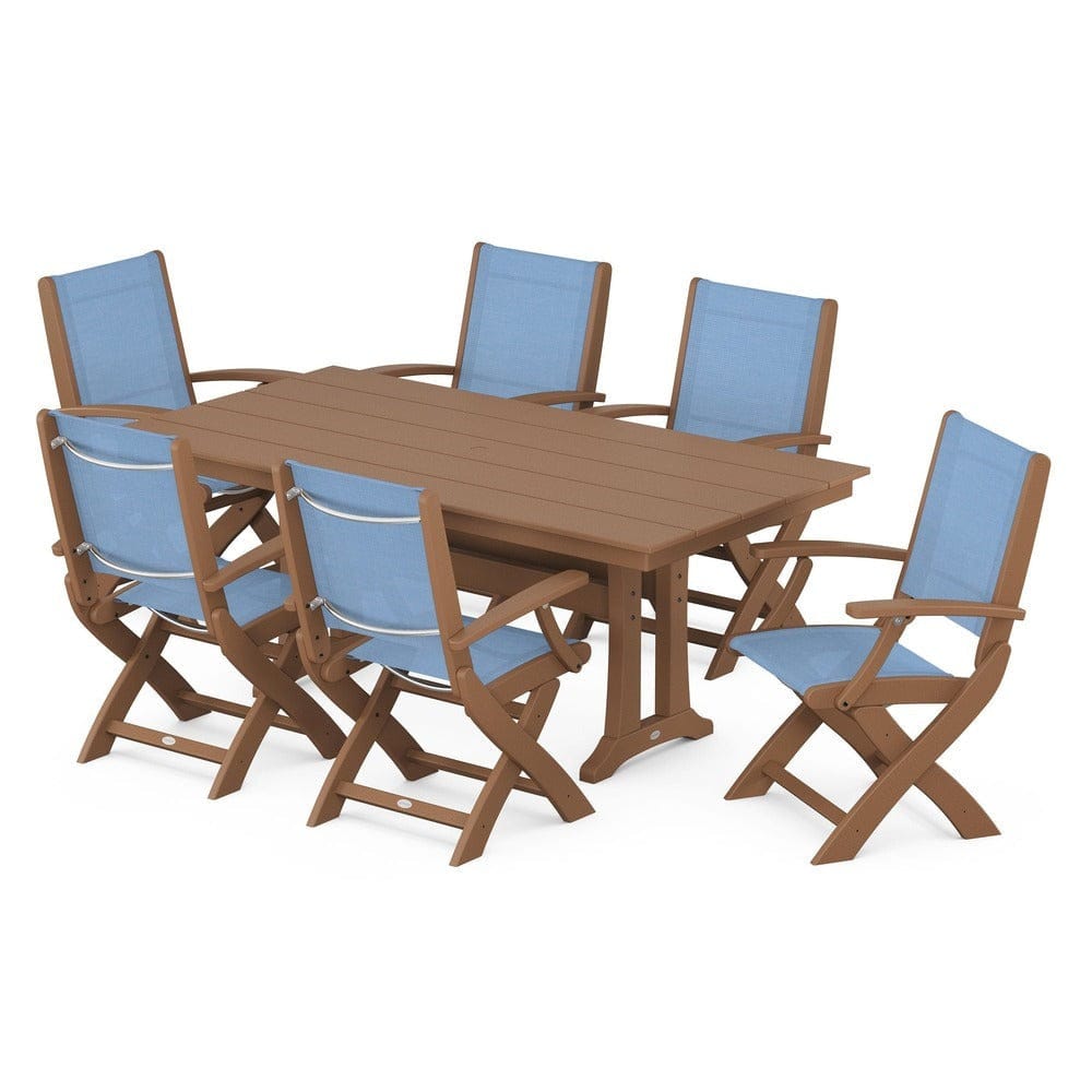 POLYWOOD® - Coastal Folding Arm Chair 7-Piece Farmhouse Dining Set with Trestle Legs - PWS292 Outdoor Furniture POLYWOOD®