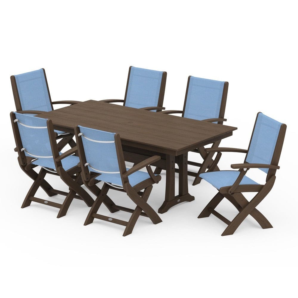 POLYWOOD® Outdoor Furniture POLYWOOD® - Coastal Folding Arm Chair 7-Piece Farmhouse Dining Set with Trestle Legs - PWS292