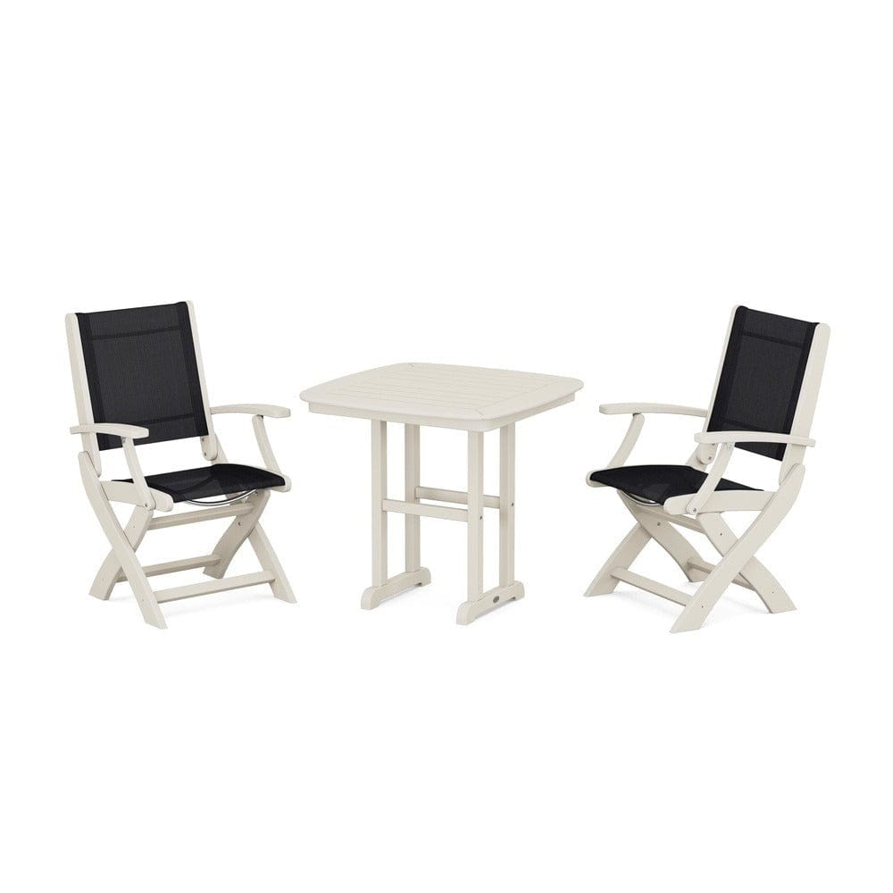 POLYWOOD® Outdoor Furniture Sand / Black Sling POLYWOOD® - Coastal Folding Chair 3-Piece Dining Set - PWS1206