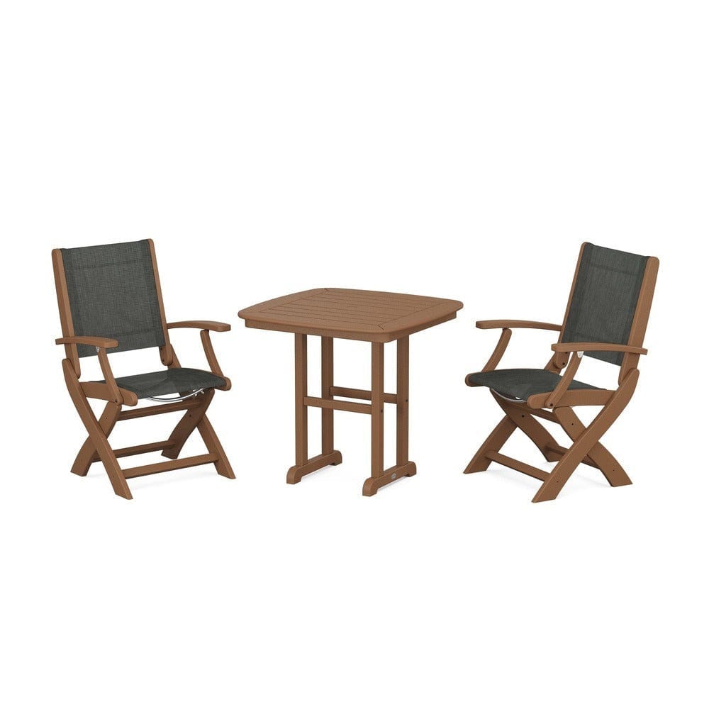 POLYWOOD® Outdoor Furniture Teak / Ember Sling POLYWOOD® - Coastal Folding Chair 3-Piece Dining Set - PWS1206