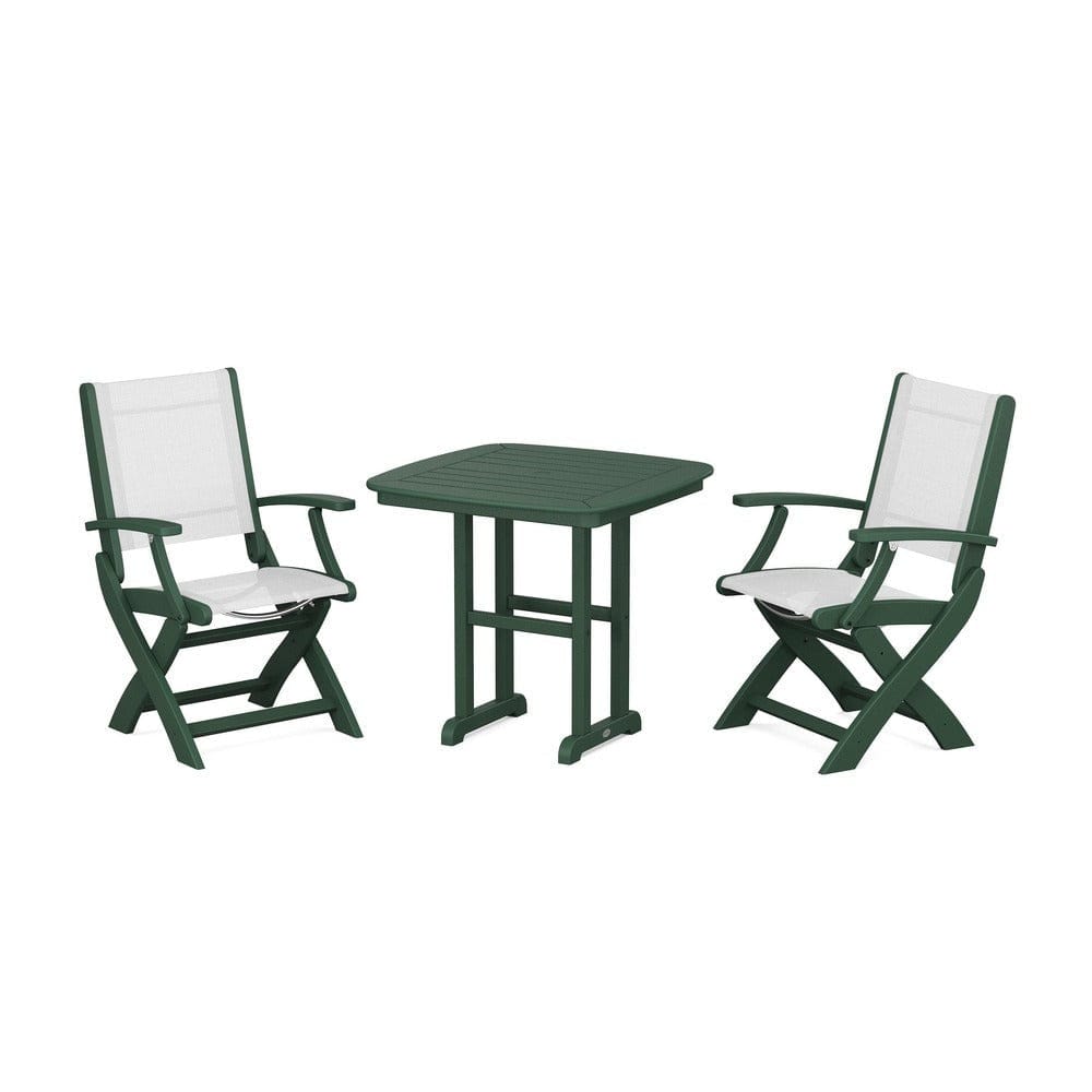 POLYWOOD® Outdoor Furniture Green / White Sling POLYWOOD® - Coastal Folding Chair 3-Piece Dining Set - PWS1206