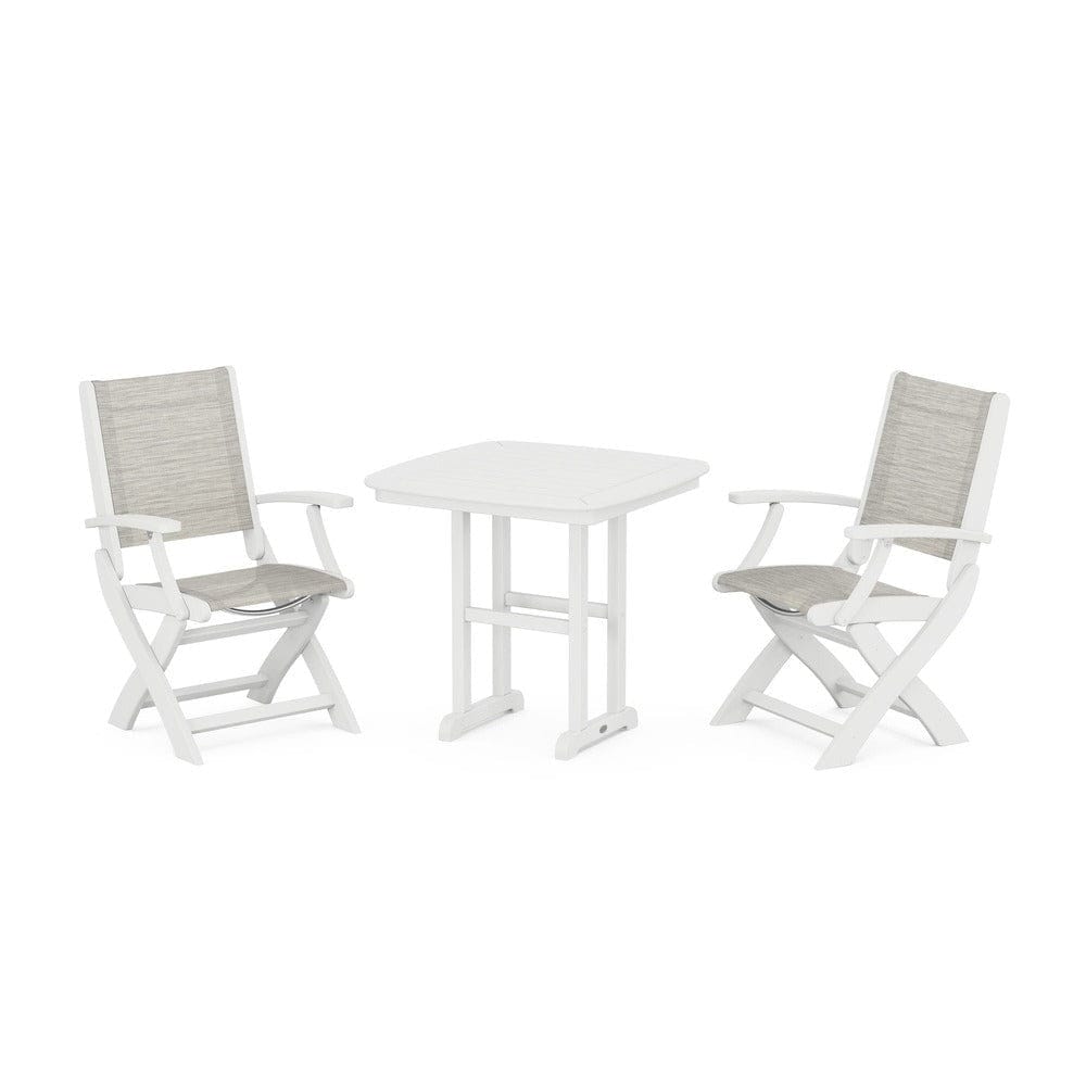 POLYWOOD® Outdoor Furniture White / Birch Sling POLYWOOD® - Coastal Folding Chair 3-Piece Dining Set - PWS1206