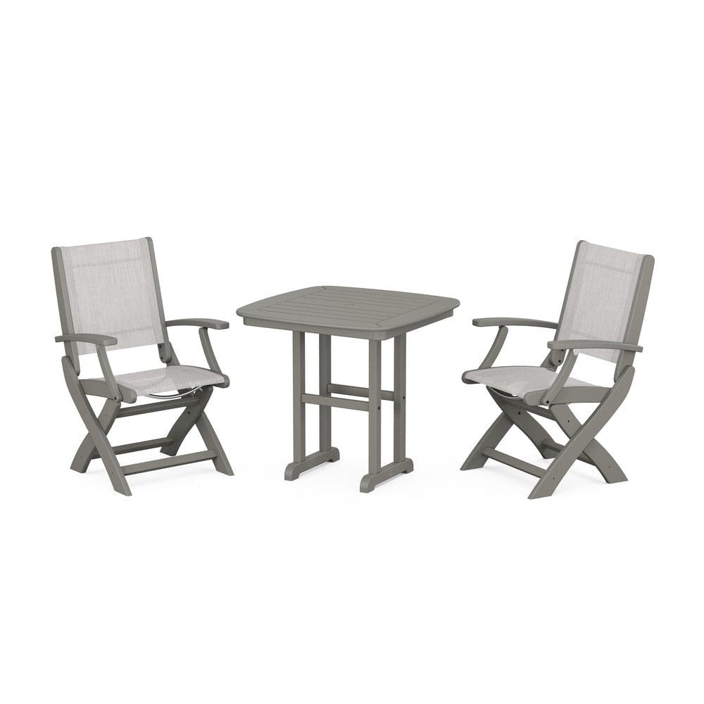 POLYWOOD® Outdoor Furniture Slate Grey / Parchment Sling POLYWOOD® - Coastal Folding Chair 3-Piece Dining Set - PWS1206