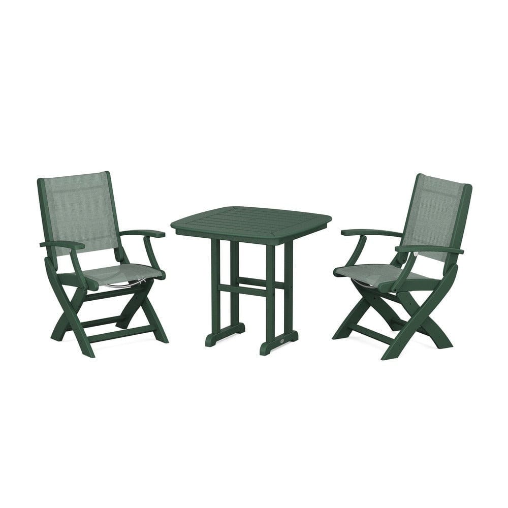 POLYWOOD® Outdoor Furniture Green / Dupioni Sea Mist Sling POLYWOOD® - Coastal Folding Chair 3-Piece Dining Set - PWS1206