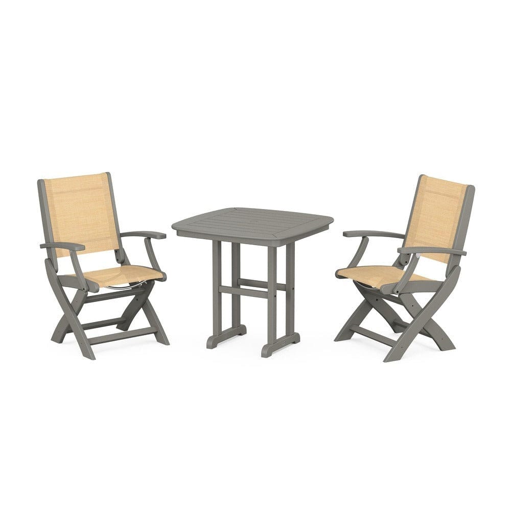 POLYWOOD® Outdoor Furniture Slate Grey / Dupioni Apricot Sling POLYWOOD® - Coastal Folding Chair 3-Piece Dining Set - PWS1206