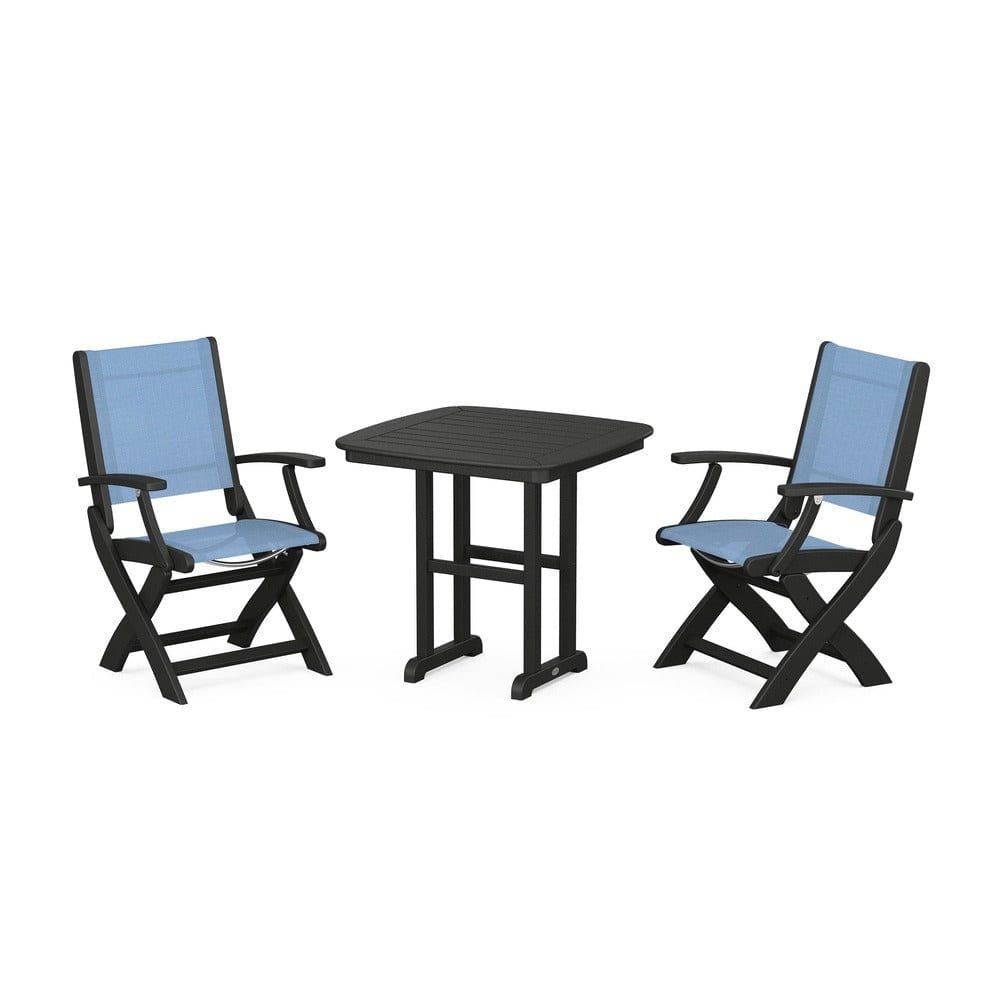 POLYWOOD® Outdoor Furniture Black / Poolside Sling POLYWOOD® - Coastal Folding Chair 3-Piece Dining Set - PWS1206