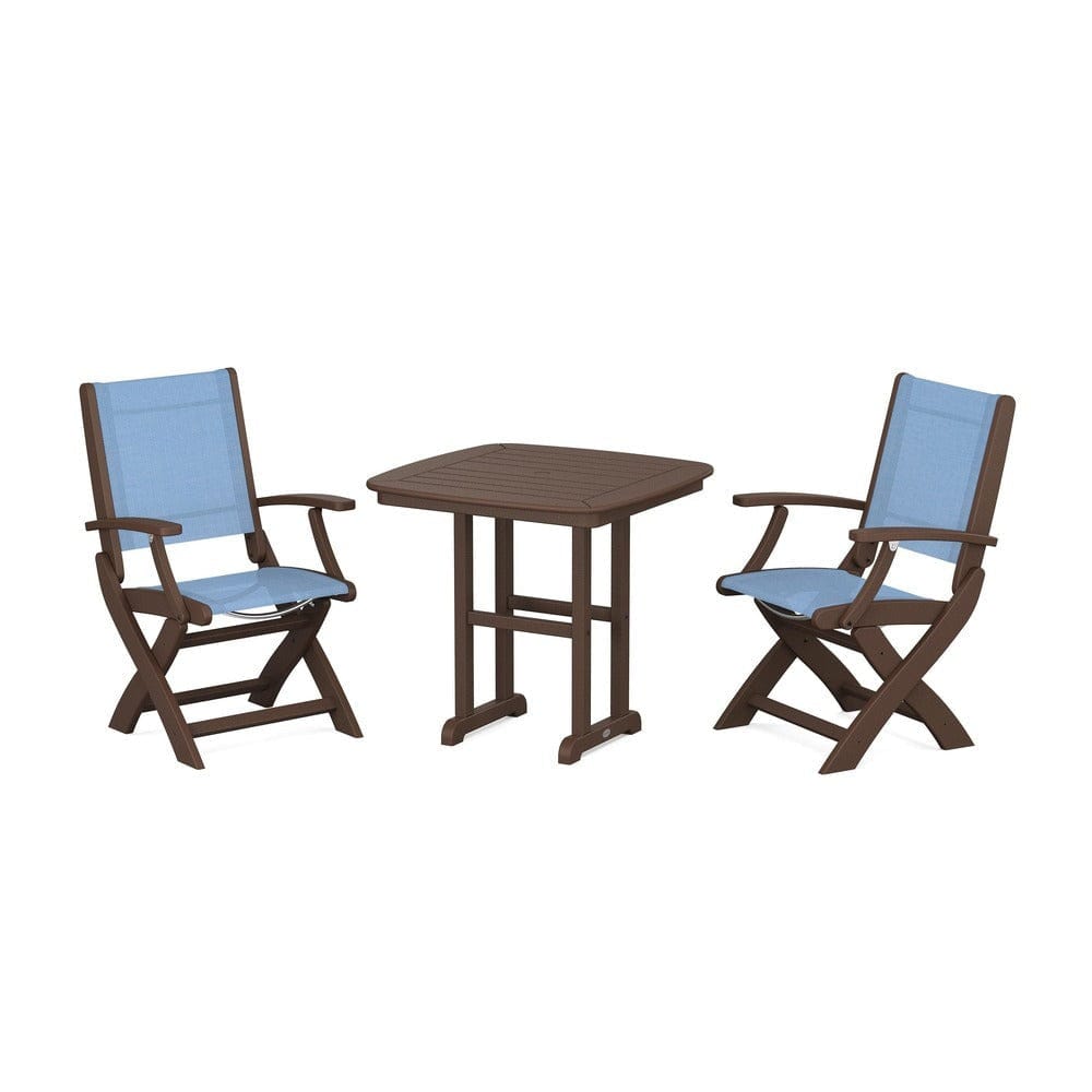 POLYWOOD® Outdoor Furniture Mahogany / Poolside Sling POLYWOOD® - Coastal Folding Chair 3-Piece Dining Set - PWS1206