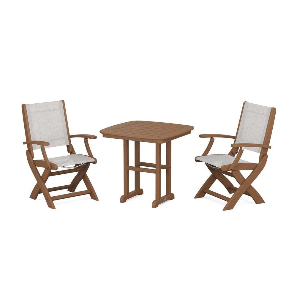 POLYWOOD® Outdoor Furniture Teak / Parchment Sling POLYWOOD® - Coastal Folding Chair 3-Piece Dining Set - PWS1206