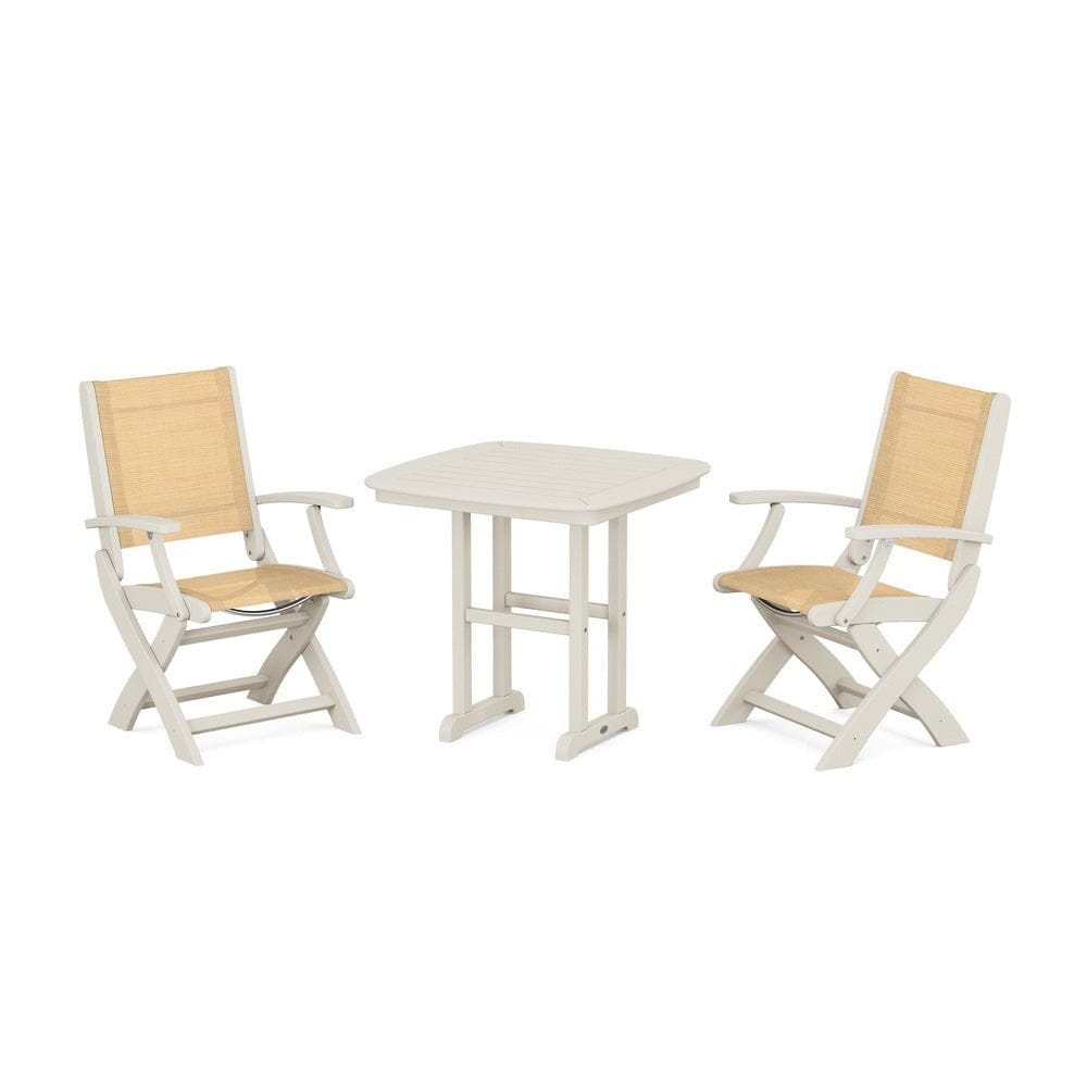 POLYWOOD® Outdoor Furniture Sand / Dupioni Apricot Sling POLYWOOD® - Coastal Folding Chair 3-Piece Dining Set - PWS1206