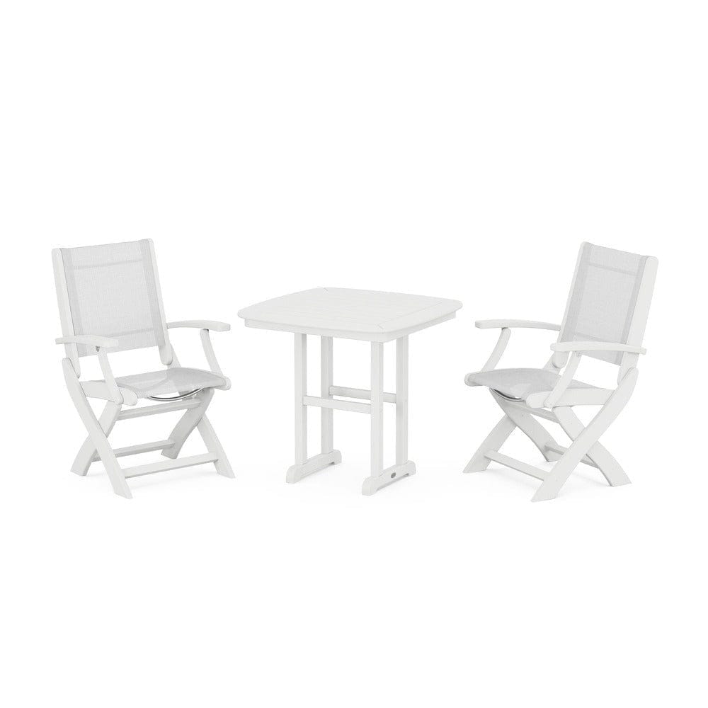 POLYWOOD® Outdoor Furniture White / White Sling POLYWOOD® - Coastal Folding Chair 3-Piece Dining Set - PWS1206