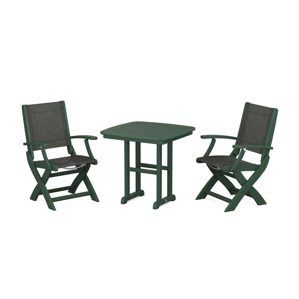 POLYWOOD® Outdoor Furniture Green / Ember Sling POLYWOOD® - Coastal Folding Chair 3-Piece Dining Set - PWS1206