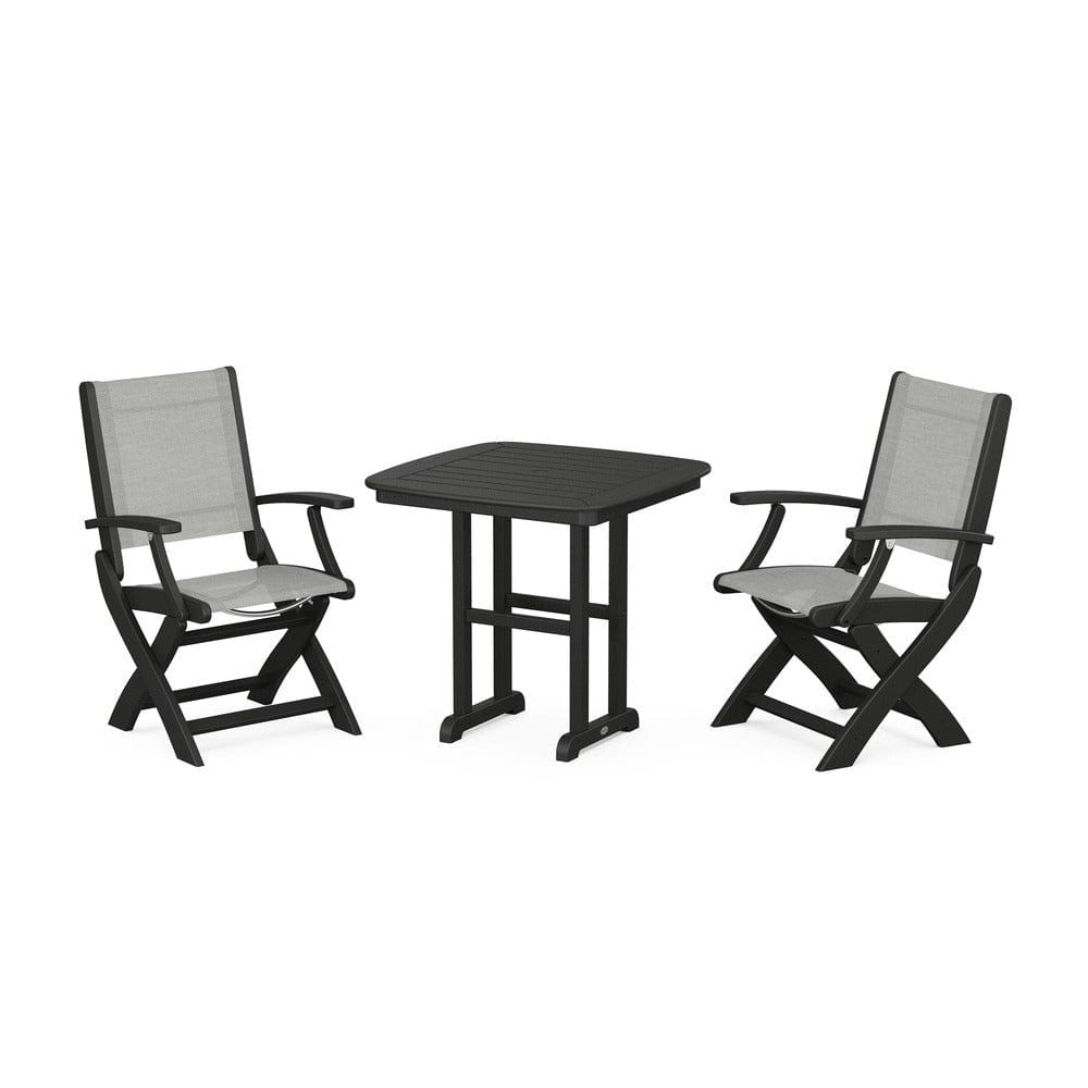 POLYWOOD® Outdoor Furniture Black / Metallic Sling POLYWOOD® - Coastal Folding Chair 3-Piece Dining Set - PWS1206