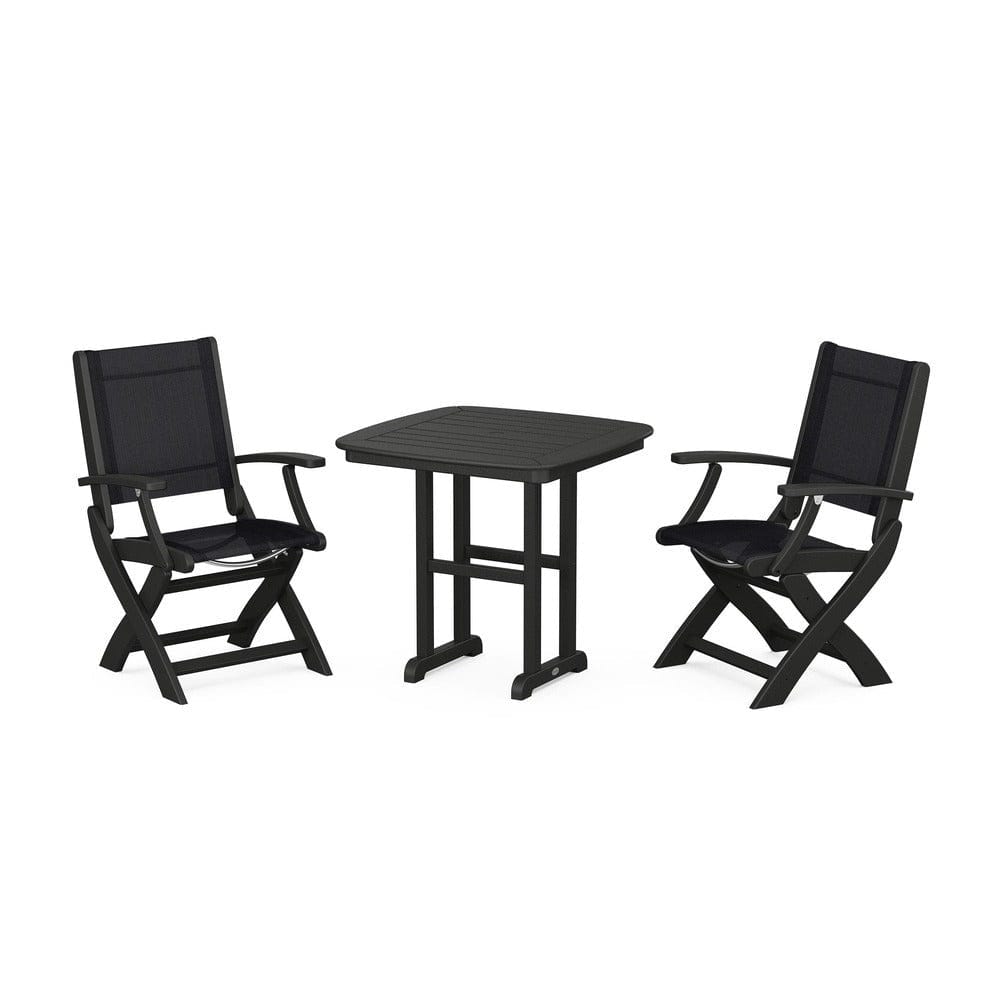 POLYWOOD® Outdoor Furniture Black / Black Sling POLYWOOD® - Coastal Folding Chair 3-Piece Dining Set - PWS1206