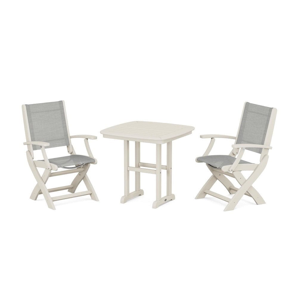 POLYWOOD® Outdoor Furniture Sand / Metallic Sling POLYWOOD® - Coastal Folding Chair 3-Piece Dining Set - PWS1206