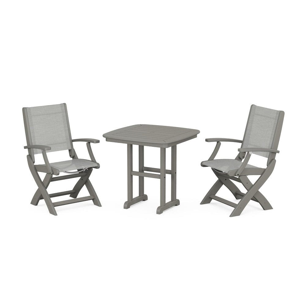 POLYWOOD® Outdoor Furniture Slate Grey / Metallic Sling POLYWOOD® - Coastal Folding Chair 3-Piece Dining Set - PWS1206
