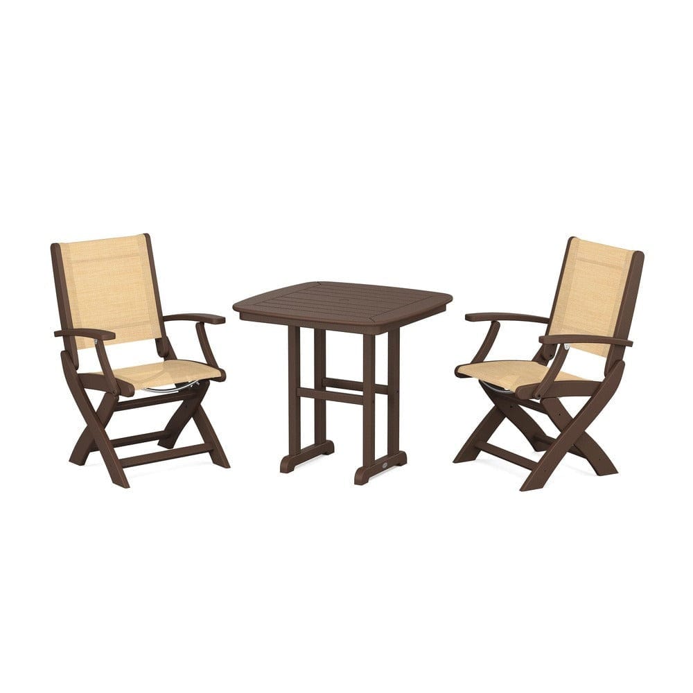 POLYWOOD® Outdoor Furniture Mahogany / Dupioni Apricot Sling POLYWOOD® - Coastal Folding Chair 3-Piece Dining Set - PWS1206