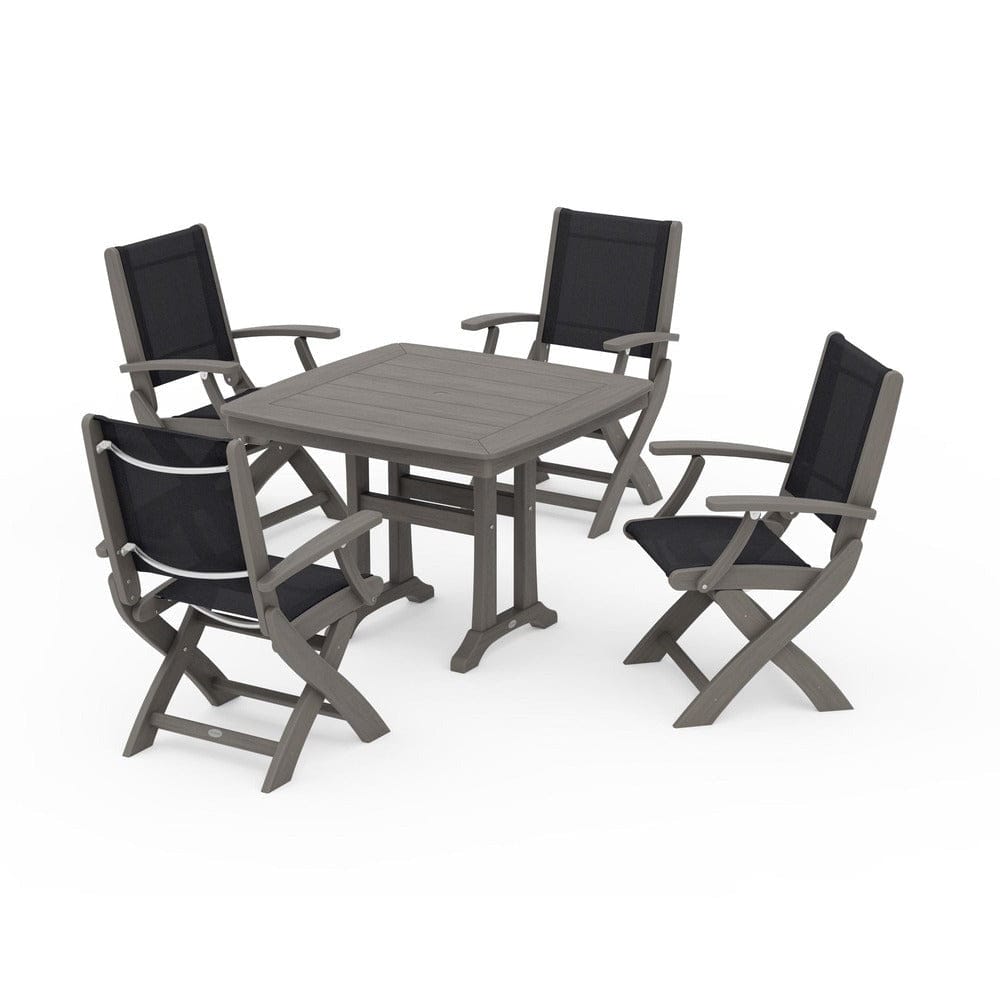 POLYWOOD® Outdoor Furniture POLYWOOD® - Coastal Folding Chair 5-Piece Dining Set with Trestle Legs - PWS967