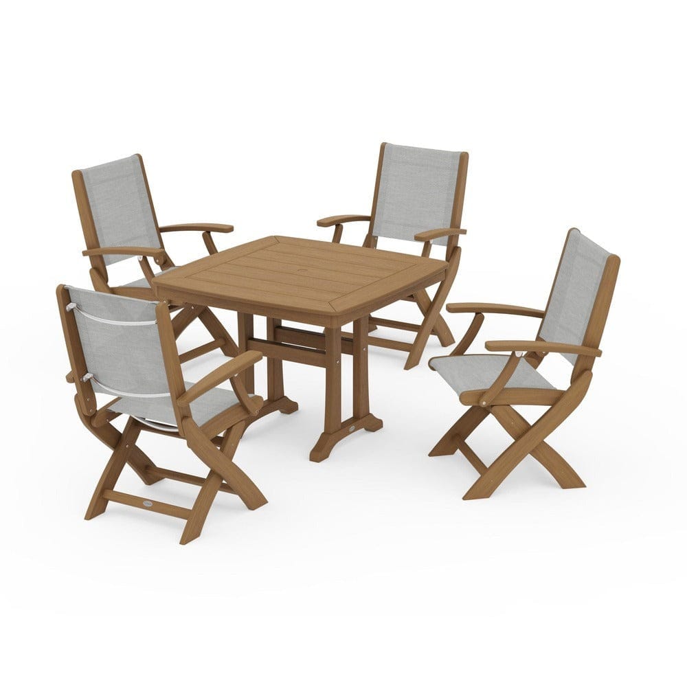 POLYWOOD® Outdoor Furniture POLYWOOD® - Coastal Folding Chair 5-Piece Dining Set with Trestle Legs - PWS967