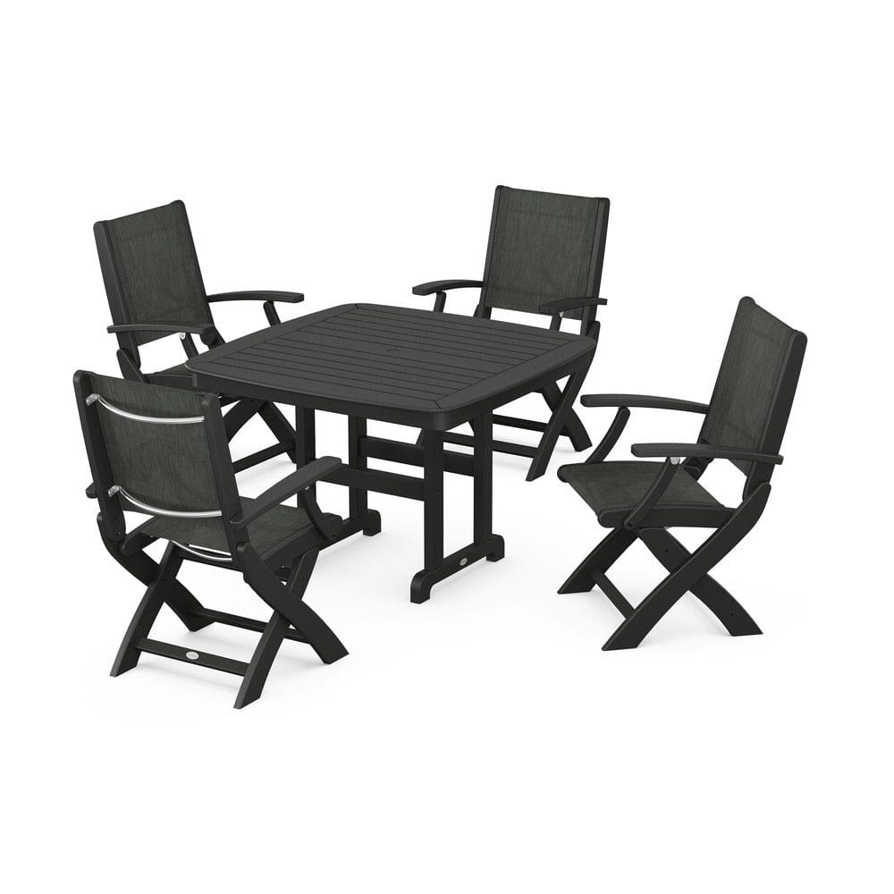 POLYWOOD® Outdoor Furniture Black / Ember Sling POLYWOOD® - Coastal Folding Chair 5-Piece Dining Set - PWS915