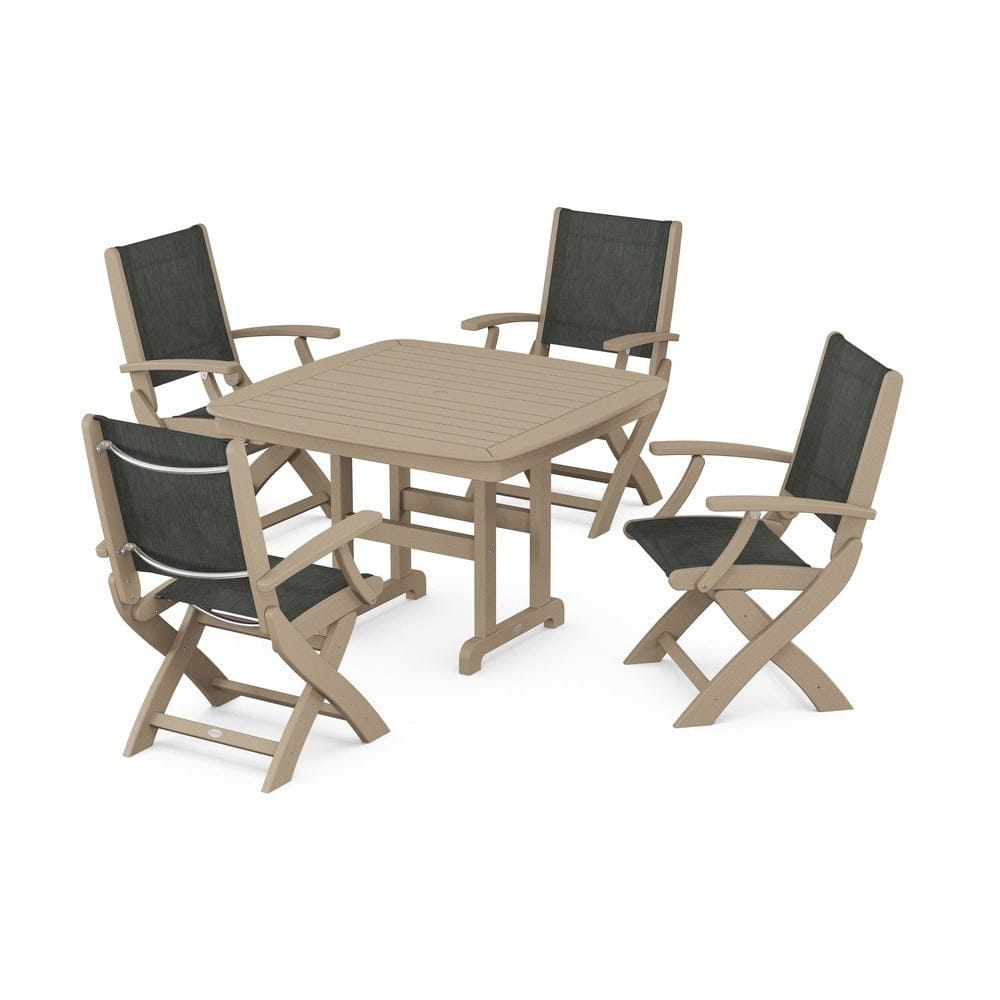 POLYWOOD® Outdoor Furniture POLYWOOD® - Coastal Folding Chair 5-Piece Dining Set - PWS915