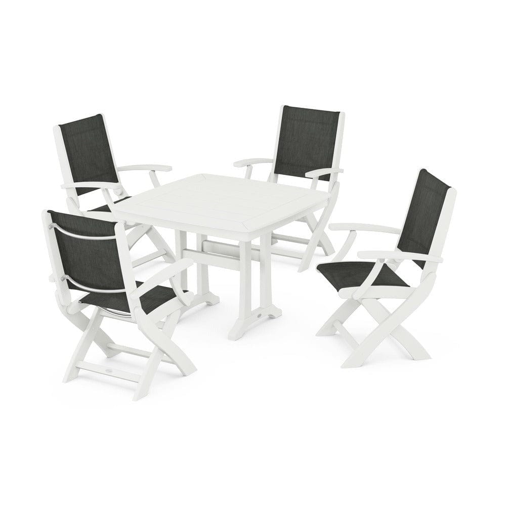 POLYWOOD® Outdoor Furniture POLYWOOD® - Coastal Folding Chair 5-Piece Dining Set with Trestle Legs - PWS967