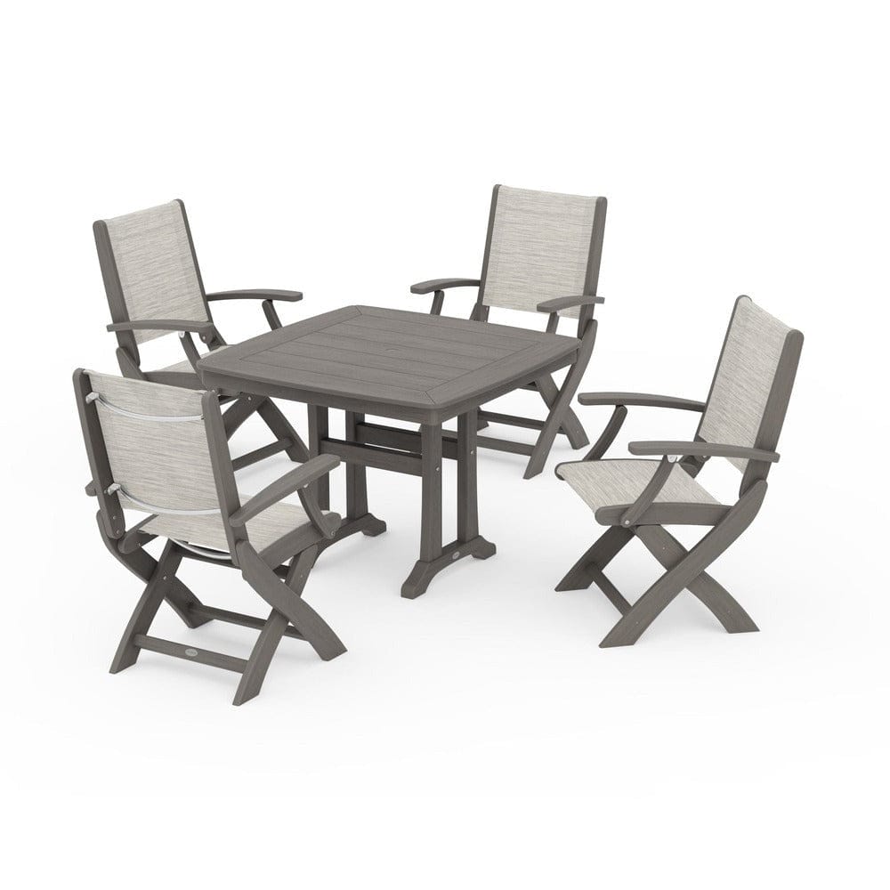 POLYWOOD® Outdoor Furniture POLYWOOD® - Coastal Folding Chair 5-Piece Dining Set with Trestle Legs - PWS967