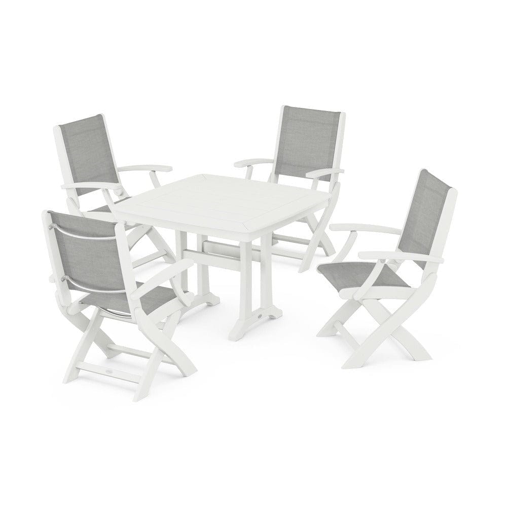 POLYWOOD® Outdoor Furniture POLYWOOD® - Coastal Folding Chair 5-Piece Dining Set with Trestle Legs - PWS967