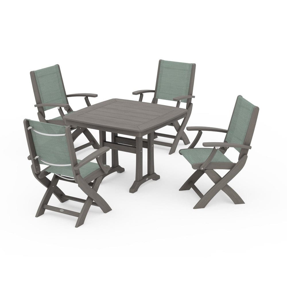 POLYWOOD® Outdoor Furniture POLYWOOD® - Coastal Folding Chair 5-Piece Dining Set with Trestle Legs - PWS967