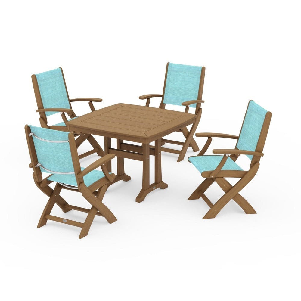 POLYWOOD® Outdoor Furniture POLYWOOD® - Coastal Folding Chair 5-Piece Dining Set with Trestle Legs - PWS967