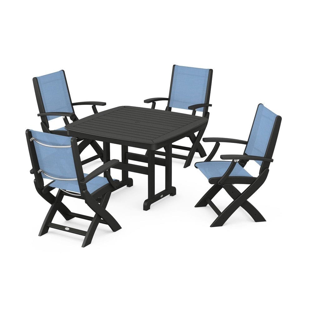 POLYWOOD® Outdoor Furniture Black / Poolside Sling POLYWOOD® - Coastal Folding Chair 5-Piece Dining Set - PWS915