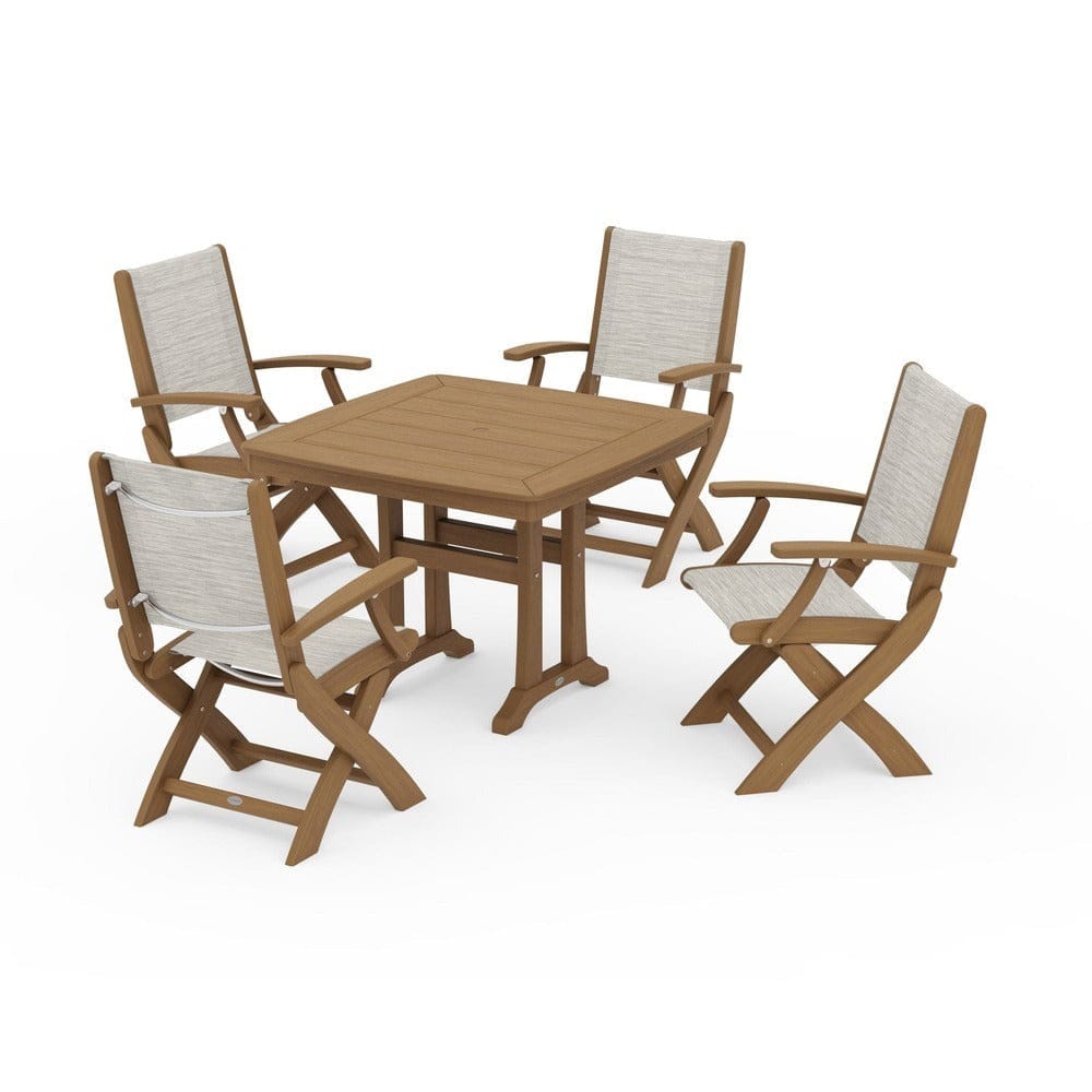POLYWOOD® Outdoor Furniture POLYWOOD® - Coastal Folding Chair 5-Piece Dining Set with Trestle Legs - PWS967