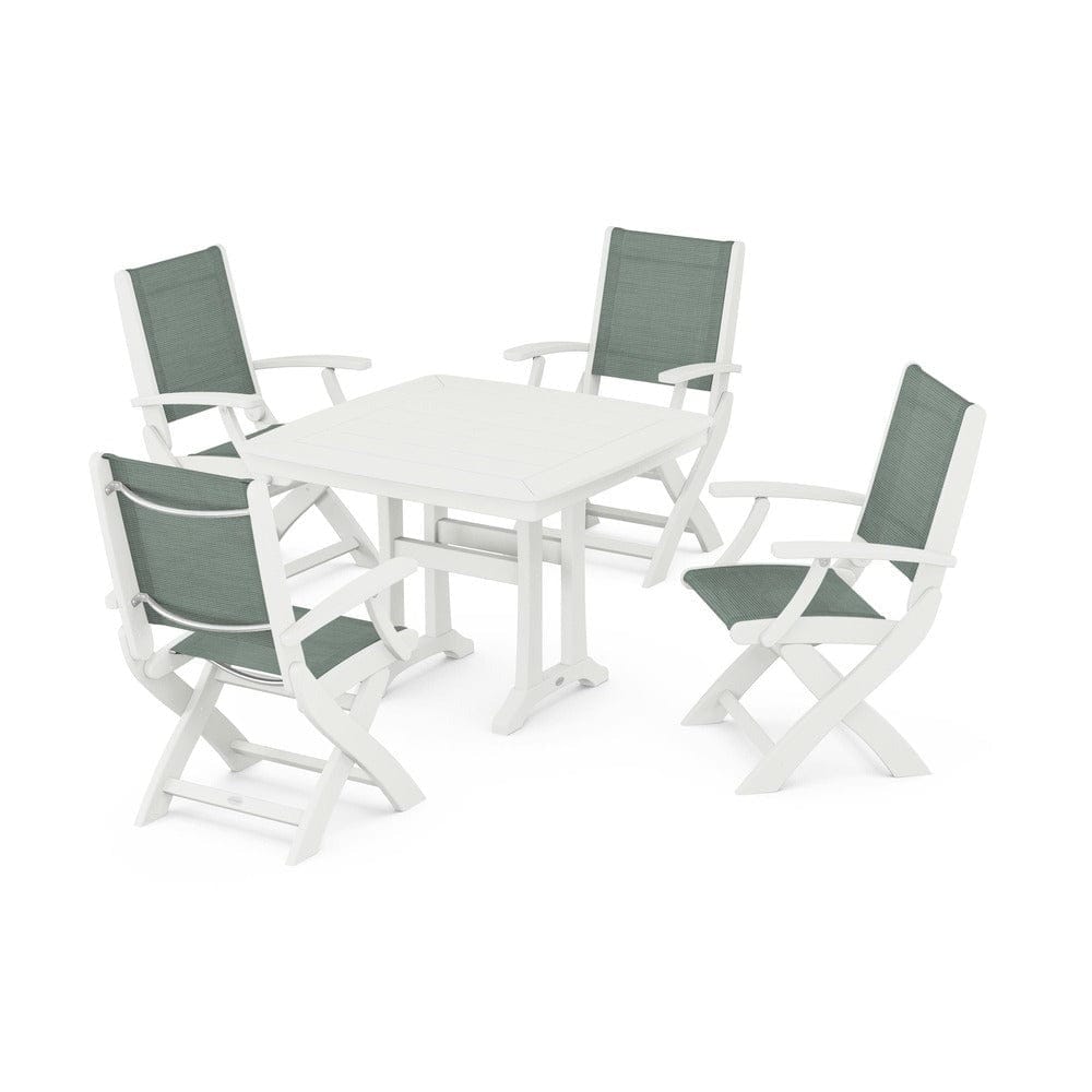 POLYWOOD® Outdoor Furniture POLYWOOD® - Coastal Folding Chair 5-Piece Dining Set with Trestle Legs - PWS967