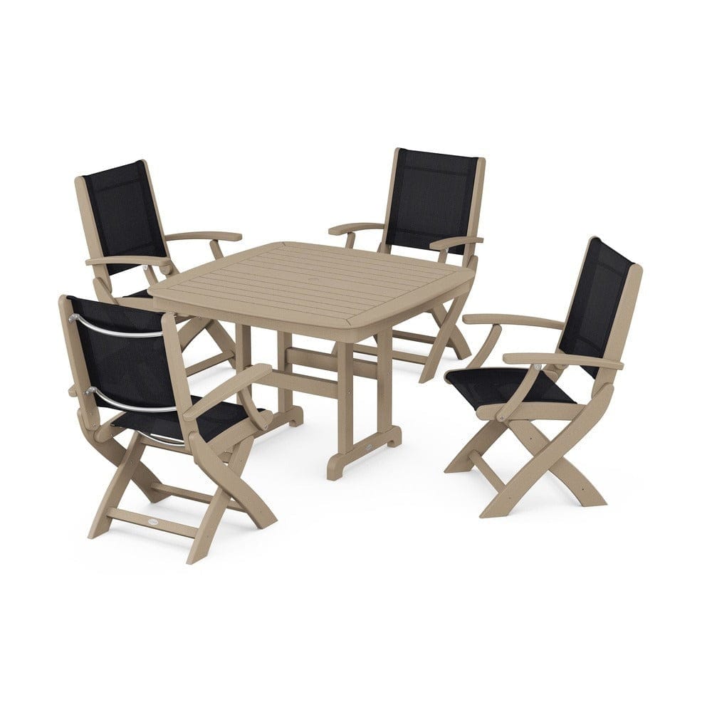 POLYWOOD® Outdoor Furniture POLYWOOD® - Coastal Folding Chair 5-Piece Dining Set - PWS915