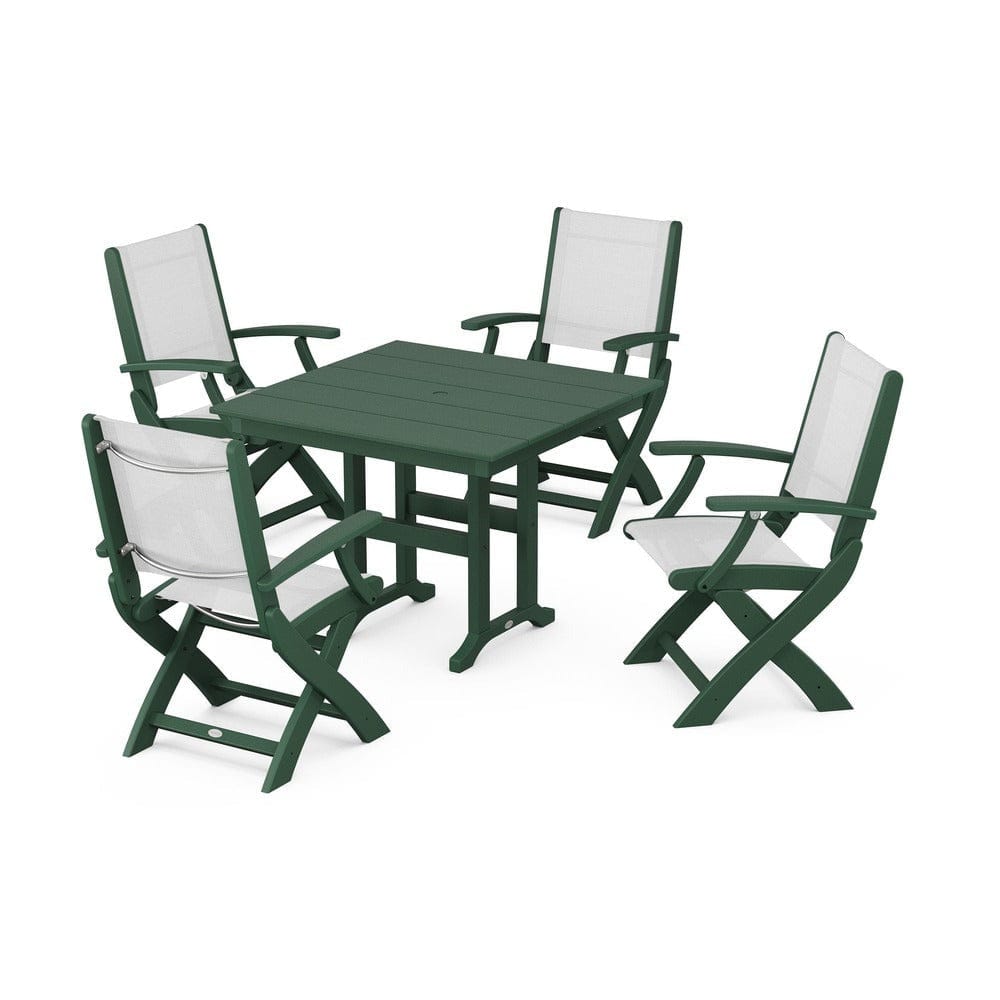 POLYWOOD® - Coastal Folding Chair 5-Piece Farmhouse Dining Set - PWS1142 Outdoor Furniture POLYWOOD®