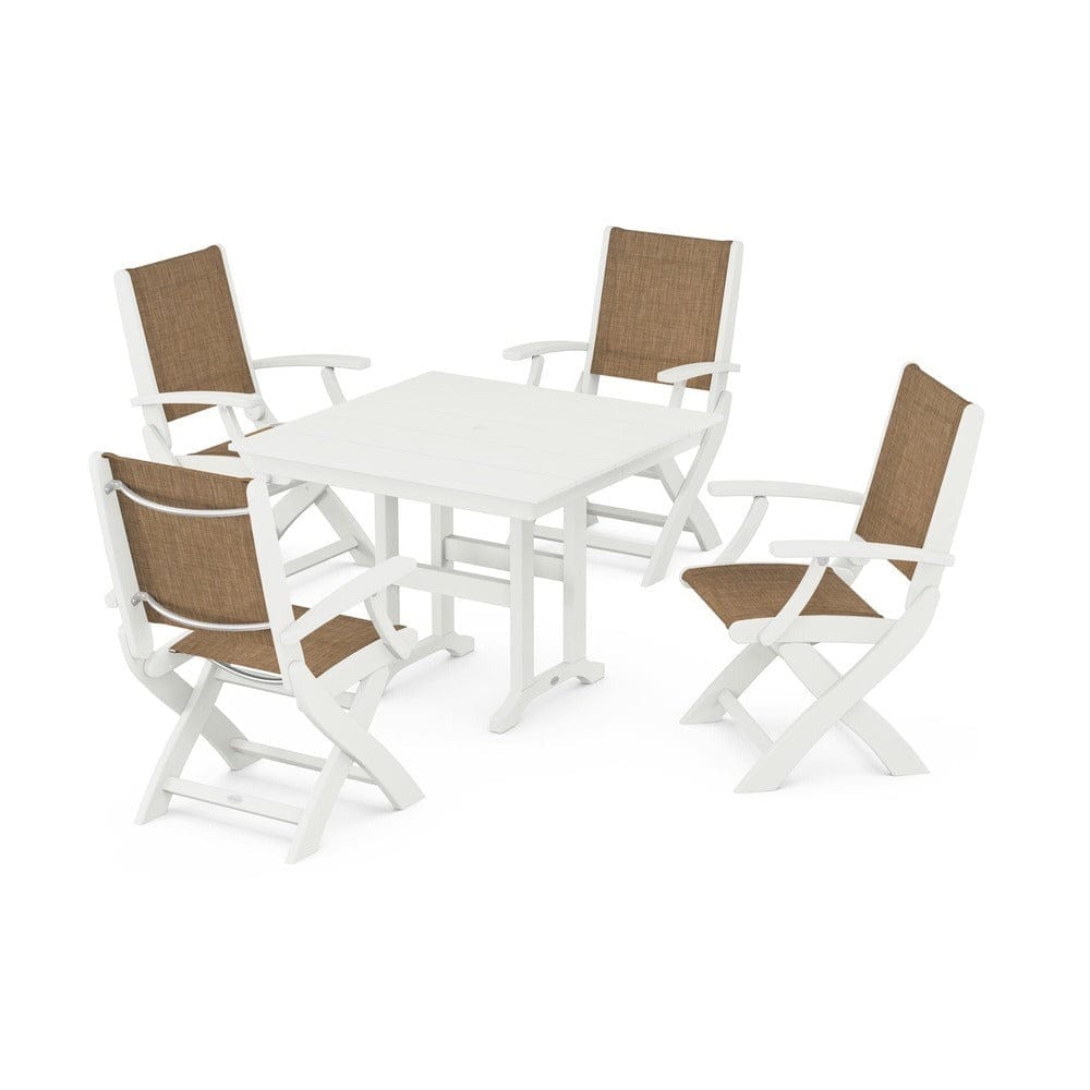 POLYWOOD® Outdoor Furniture POLYWOOD® - Coastal Folding Chair 5-Piece Farmhouse Dining Set - PWS1142