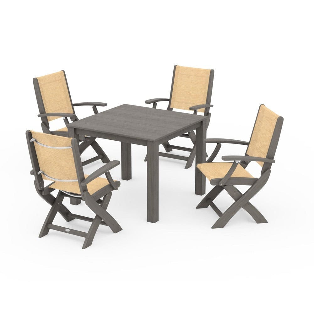 POLYWOOD® Outdoor Furniture POLYWOOD® - Coastal Folding Chair 5-Piece Parsons Dining Set - PWS2274