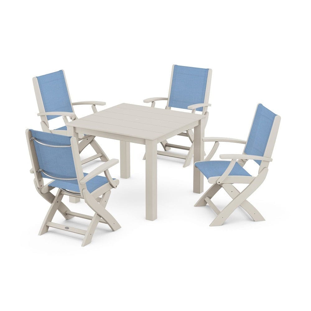 POLYWOOD® Outdoor Furniture Sand / Poolside Sling POLYWOOD® - Coastal Folding Chair 5-Piece Parsons Dining Set - PWS2274