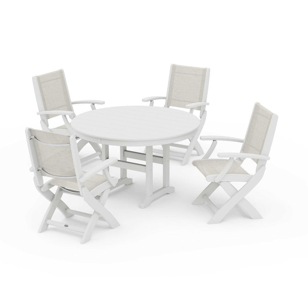 POLYWOOD® Outdoor Furniture POLYWOOD® - Coastal Folding Chair 5-Piece Round Dining Set - PWS1357