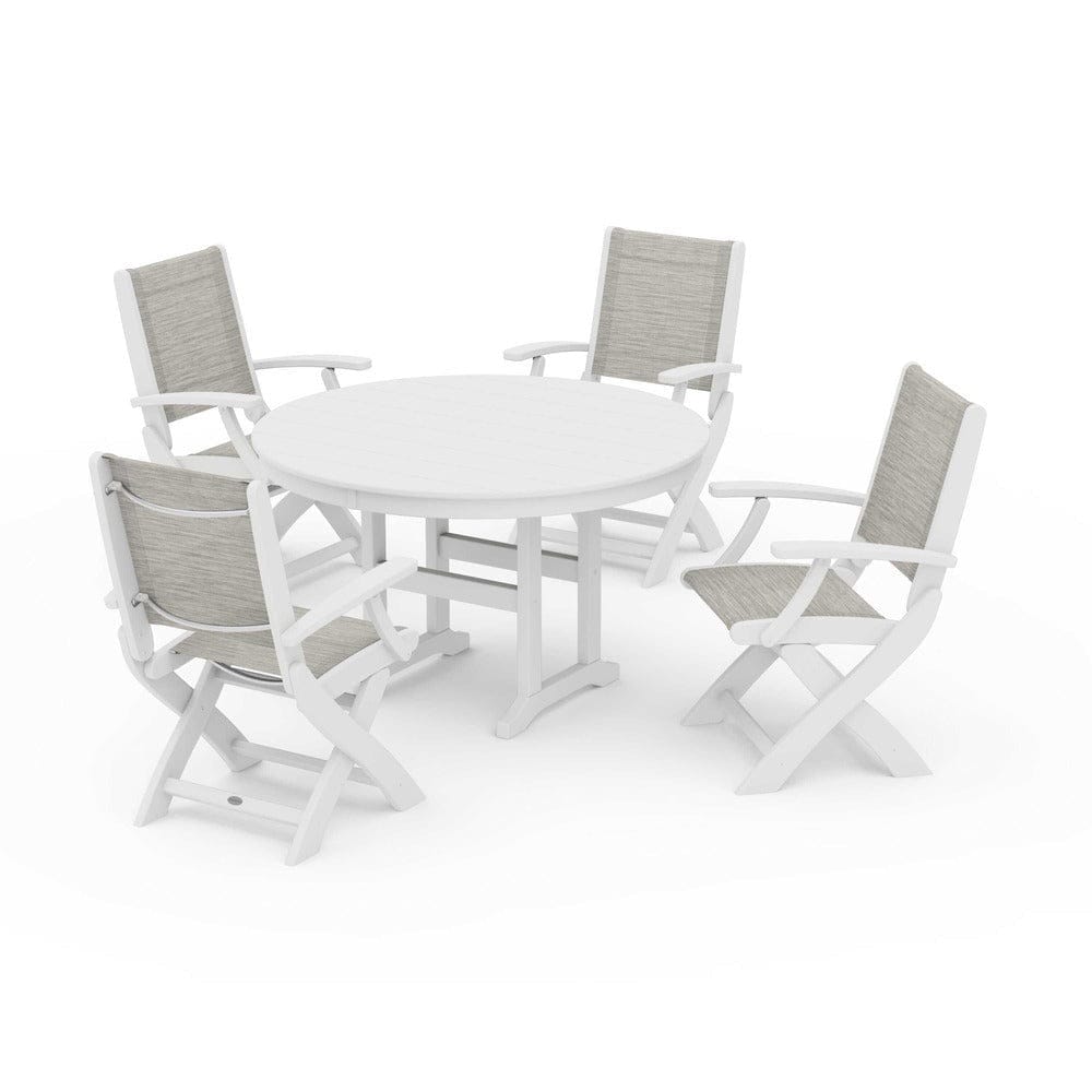POLYWOOD® - Coastal Folding Chair 5-Piece Round Dining Set - PWS1357 Outdoor Furniture POLYWOOD®