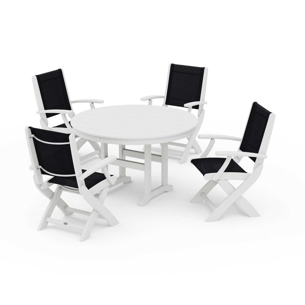 POLYWOOD® Outdoor Furniture POLYWOOD® - Coastal Folding Chair 5-Piece Round Dining Set - PWS1357