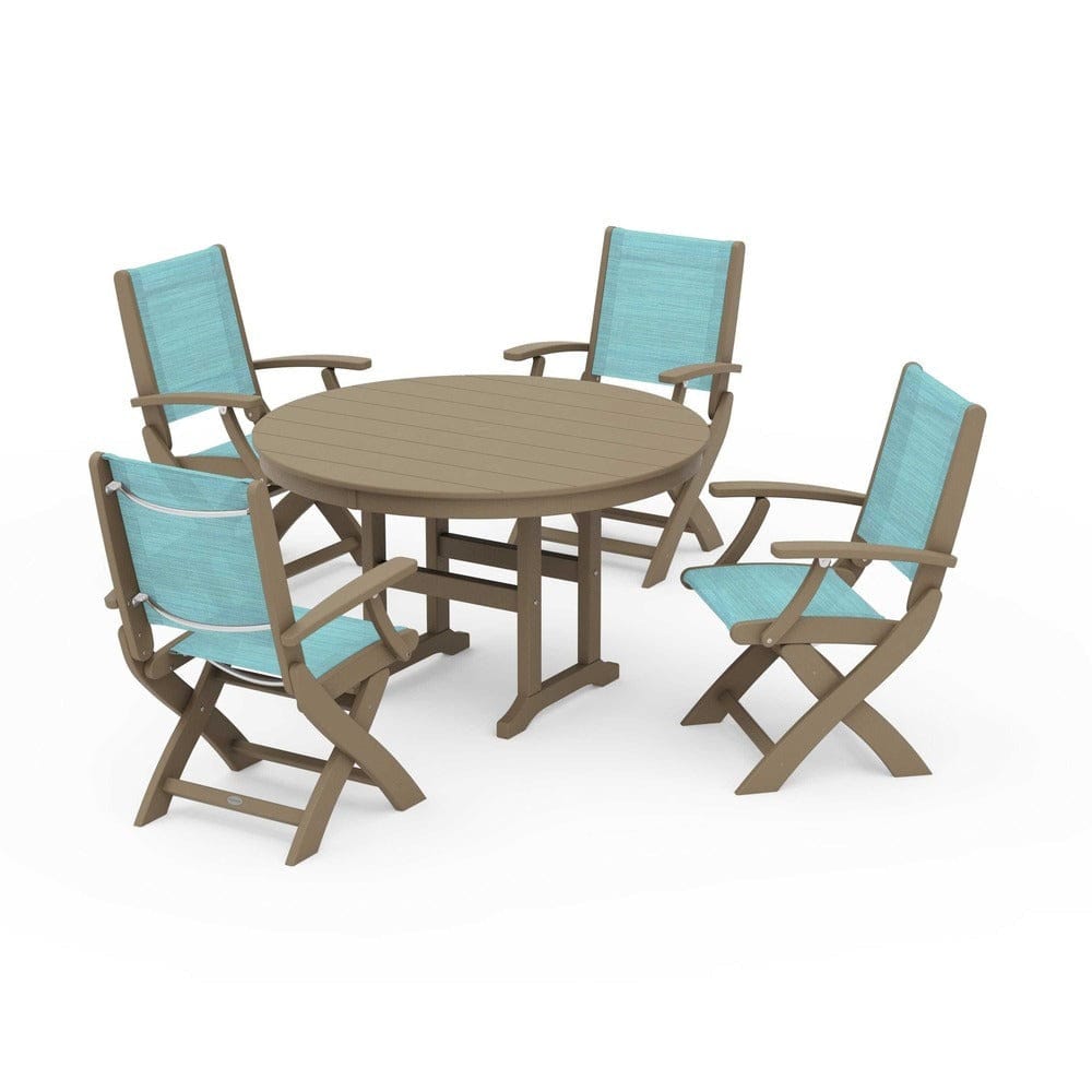 POLYWOOD® Outdoor Furniture POLYWOOD® - Coastal Folding Chair 5-Piece Round Dining Set - PWS1357